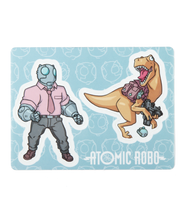 A sticker set of Atomic Robo and Dr. Dinosaur.