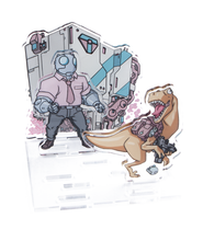 Atomic Robo and Dr. Dinosaur in standee form. 
