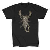 A dark gray shirt with white line drawn flowers arranged to make a scorpion in the center of the shirt - from Tyler Thrasher
