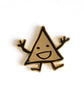 Black outline drawing of triangle with a happy face celebrating on a gold pin - from Vi Hart